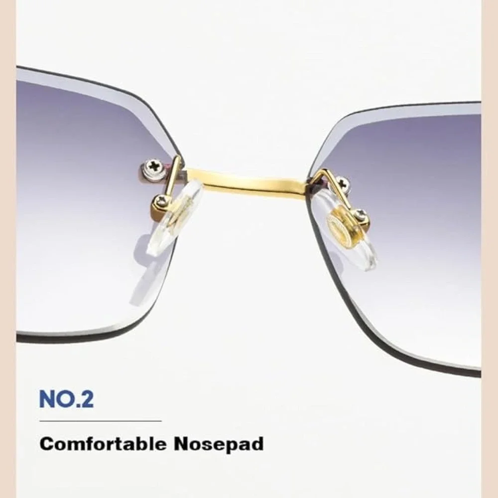 Rimless Sunglasses Gold Frame Gradient Lens Cat‎ Detail Designer Fashion Lentes